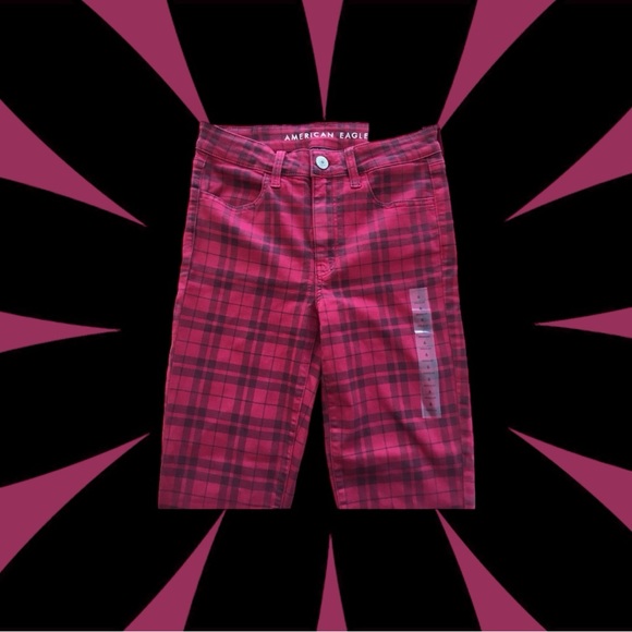 RARE Adorable American Eagle Ne(X)t Level Stretch Jegging Red plaid Sz 6 - Picture 3 of 5